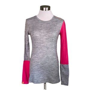 Ortovox Womens Merino Wool Base Layer Long Sleeve Top Sz S Gray Pink Rock N'Wool